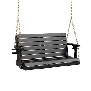 Karl Home 4 ft 2-Person HDPE Patio Porch Swing with Rotatable Cup ...