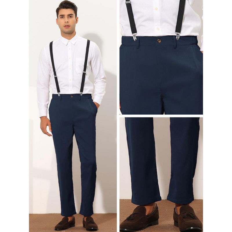 Lars Amadeus Men's Solid Color Flat Front Suspender Cropped Pants, 4 of 6