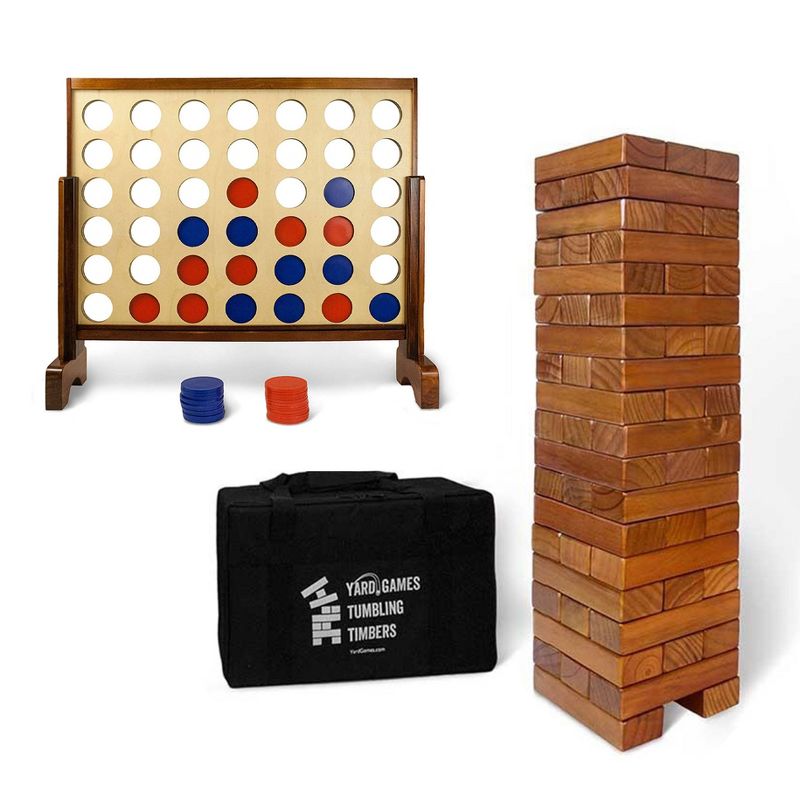 YardGames Giant Tumbling Timbers Stacking Game Bundle with Giant 4 in a Row Indoor Outdoor Game with Carrying Case for Easy Storage, 1 of 7