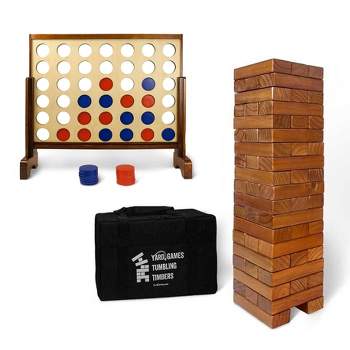 YardGames Giant Tumbling Timbers Stacking Game Bundle with Giant 4 in a Row Indoor Outdoor Game with Carrying Case for Easy Storage