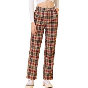 INSPIRE CHIC Women's Plaid Elastic Waist Casual Work Office Long Pants - 1 of 4