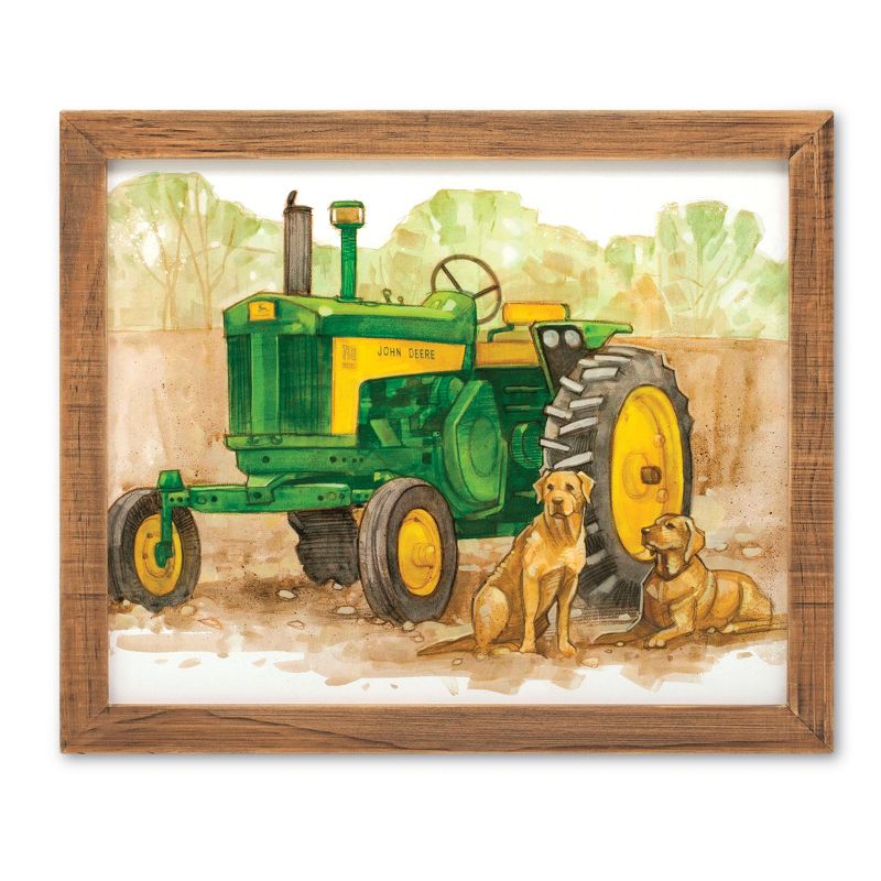 Collections Etc John Deere Tractor Framed Wooden Wall Art, 1 of 3
