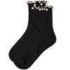 Memoi Women's Cotton Rich Faux Pearl Trimmed Lettuce Edge Ankle Sock - 3 of 4