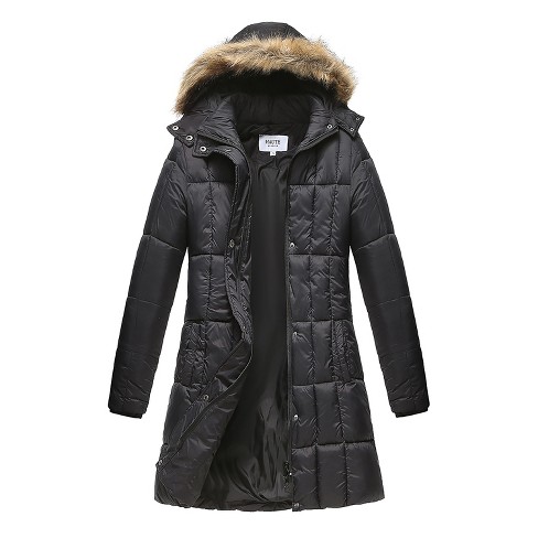 Haute Edition Women s Mid length Puffer Parka Coat With Faux Fur lined Hood Target