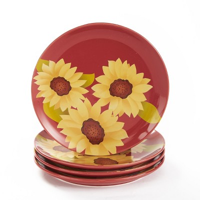 Lakeside Sunflower Accent Ceramic Salad Plates - Dishwasher Safe - Set of 4