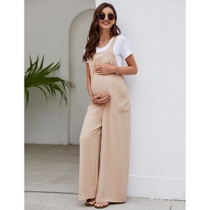 Maternity Adjustable Back Tie Jumpsuit Casual Wide Leg  Pregnancy Romper Overalls - 1 of 4