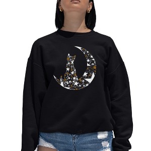 LA Pop Art Cat Sitting On Moon - Women's Word Art Crewneck Sweatshirt - 1 of 4