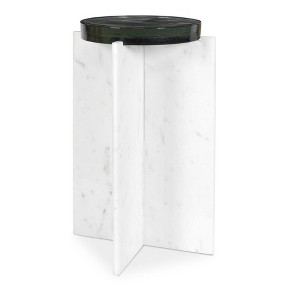 Uttermost Olina Outdoor Accent Table-Elegant White Marble with Gray Veins and Glass Top - 1 of 4