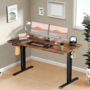 GlasFlength Desks Ergonomic Standing Desk, Height Adjustable Computer Desk with Control Panel Headphone Hook, Height 28.7'' to 48'', Brown, 55Inches - 1 of 4
