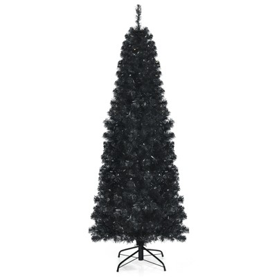 Tangkula Pre-lit Tree Hinged Artificial Pencil Tree w/ PVC Branch Tips & Warm White Lights