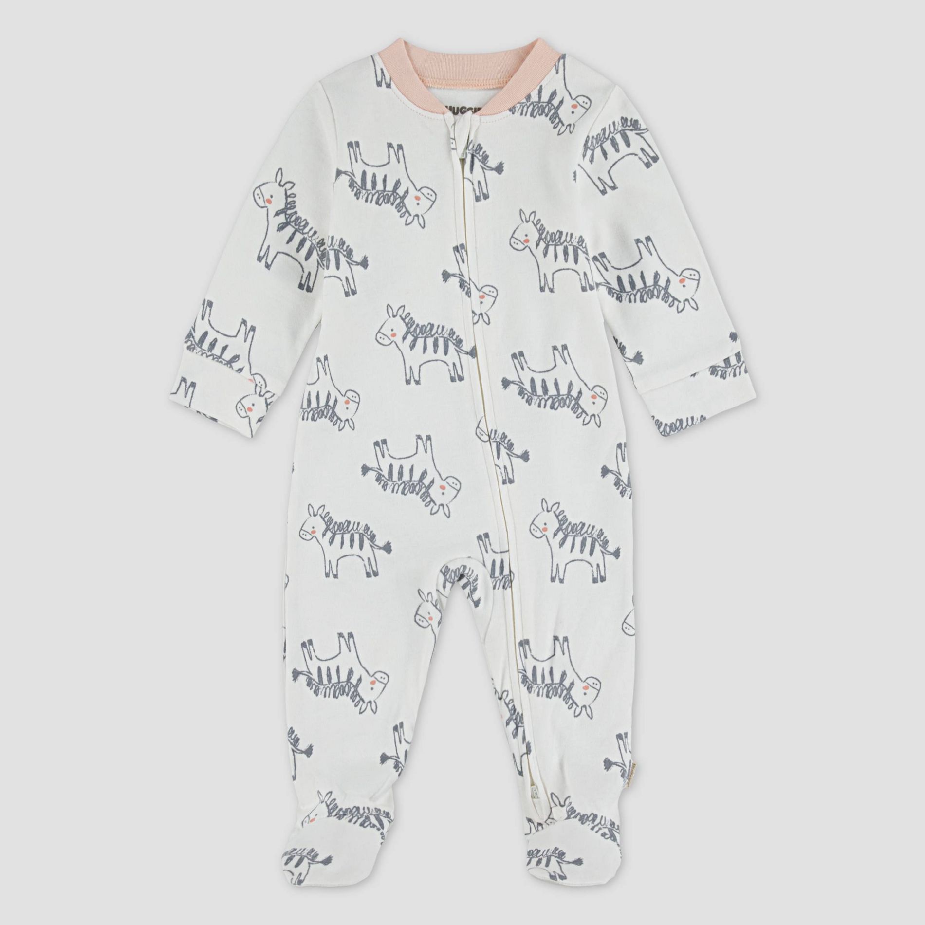 Huggies Baby Girls' Zebras Sleep N' Play - Pink Newborn: Organic Cotton, Lightweight Knit, Long Sleeve, Crew Neck Pajama Jumpsuit
