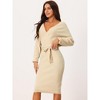 Seta T Women's Deep V Neck Wrap Batwing Sleeve Belted Bodycon Midi Sweater Dress - 3 of 4