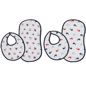 Bacati - Little Sailor Blue/Red Muslin 4 pc set of Bibs & Burp Cloths Set - 1 of 4