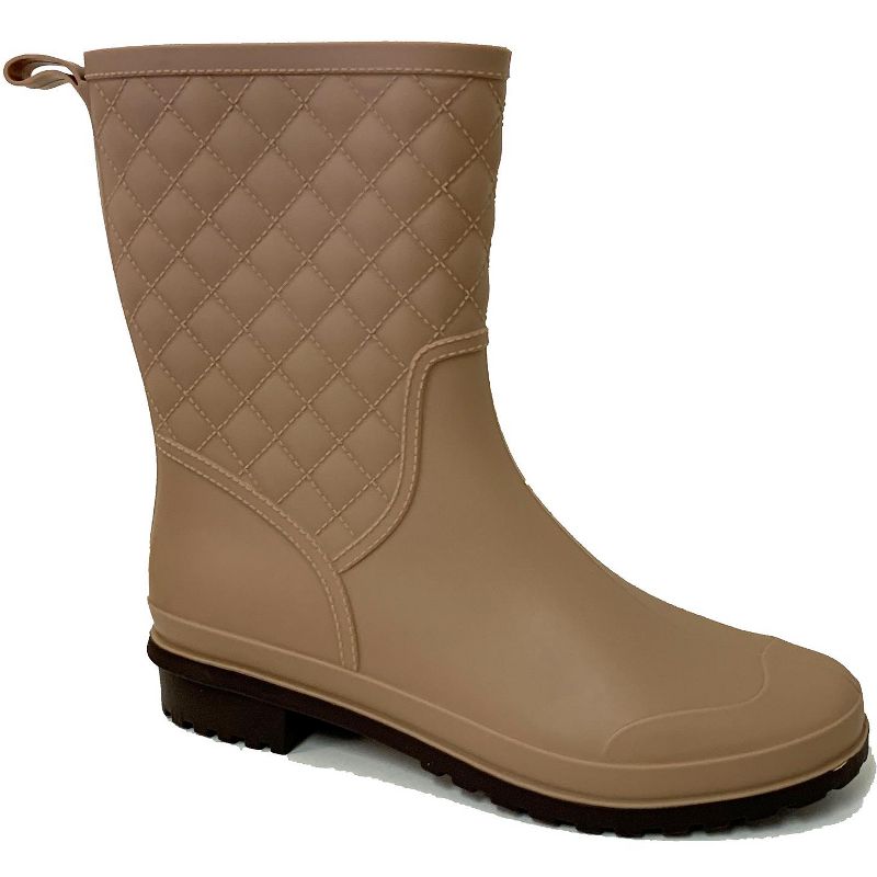 Women's Rain Boots Block Heel Short Garden Rainboot, Beige-5