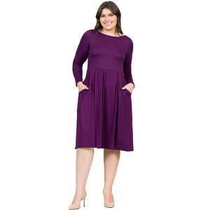 Plus Size Long Sleeve Fit and Flare Midi Dress - 24seven Comfort Apparel™ - 1 of 4