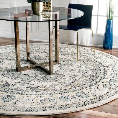 Gray and Blue Round Synthetic Persian Area Rug, 5'