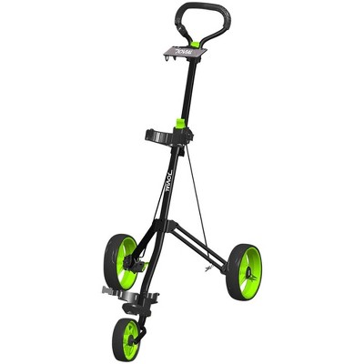 Foldable 3-Wheel Golf Push Cart for Easy Transport with Deluxe Scorecard Holder, Upper & Lower Brackets with Strap