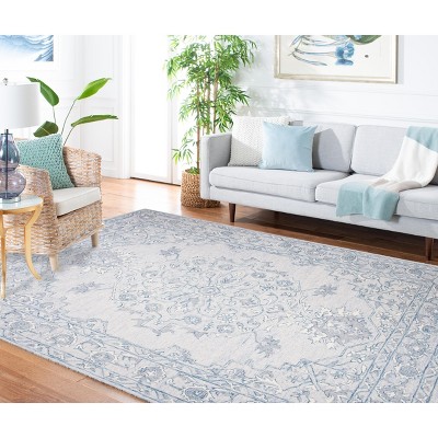 Handmade Light Blue Wool Tufted Rectangular Rug 5x8 Feet