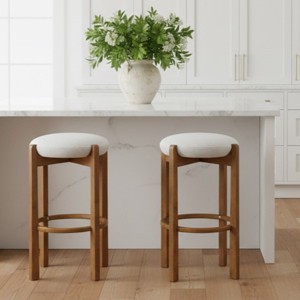 30" Wooden Bar Stools Set, Upholstered Barstool with Rubberwood Frame for Kitchen Island or Home Bar-3irtyhousy - 1 of 4