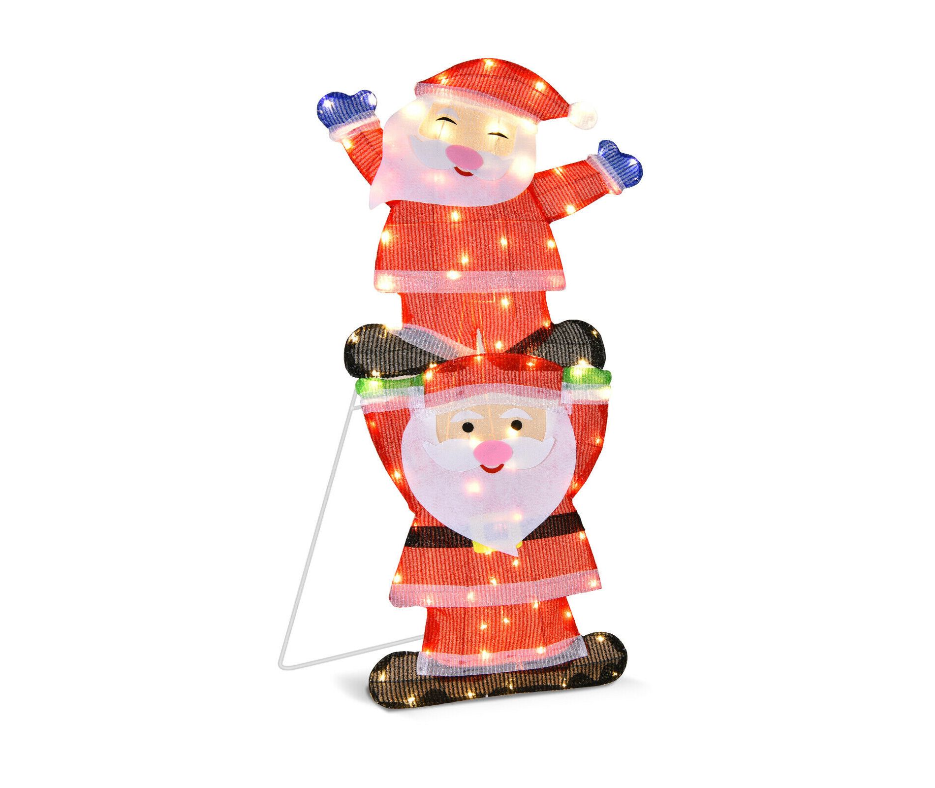 Costway LED Double Santa Yard Sign Santa Christmas Decoration W/ String Lights & Stakes