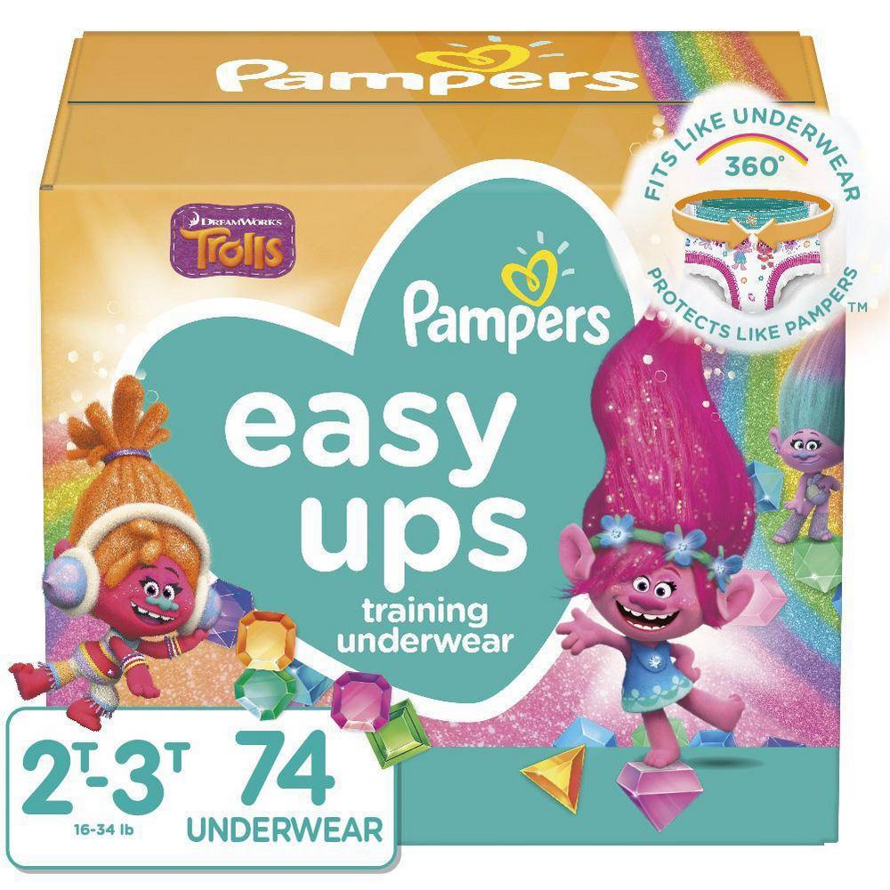 Pampers Easy Ups Training Underwear Girls Super Pack - Size 4 2T-3T - 74ct