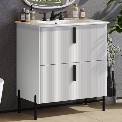 JUJABU 30" Bathroom Vanity with Ceramic Sink and Full-Extension Drawers