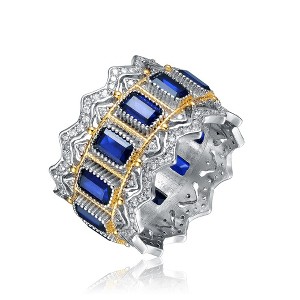 Rhodium and 14K Gold Plated Cocktail Ring Featuring a Vibrant Array of Colored Cubic Zirconia – A Dazzling Statement Piece with Multi-Hued Sparkle - 1 of 3