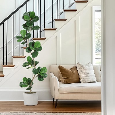 5/ 6/ 7FT Artificial Fiddle Leaf Fig Tree in Black Nursery Pot,Faux Potted Tree for Home Decor, Fake Rubber Tree for Indoor Office Living Room