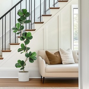 5/ 6/ 7FT Artificial Fiddle Leaf Fig Tree in Black Nursery Pot,Faux Potted Tree for Home Decor, Fake Rubber Tree for Indoor Office Living Room - 1 of 4