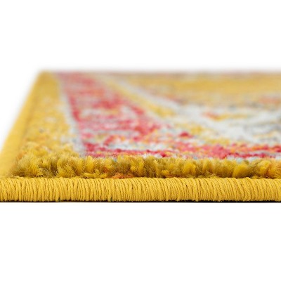 Gold and Red Medallion Synthetic Indoor Area Rug