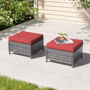 Sonkuki 2-Piece Ottomans with Solution-Dyed Fabric Cushion, All-Weather Wicker Ottomans, Ideal for Patio - 1 of 4