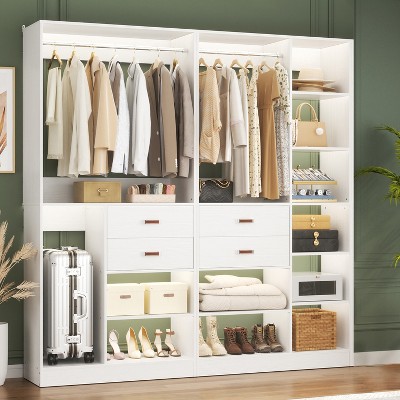 Aheaplus Set of 2 Freestanding Closet Organizer with Hanging Rods, 79''W Closet Organization with Drawers and Shelves