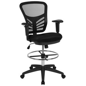 Flash Furniture Mid-Back Mesh Ergonomic Drafting Chair with Adjustable Chrome Foot Ring, Adjustable Arms - 1 of 4