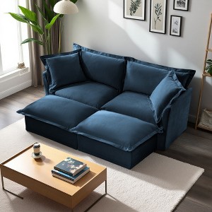 83.4" Chenille Slipcovered Modular Sleeper Sectional Sofa Bed with French Edges & Removable Covers - 1 of 4