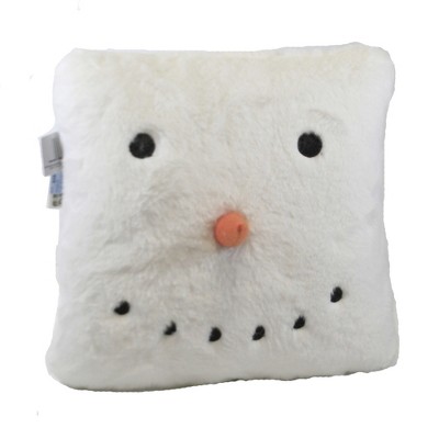 Christmas 11.0" Fur Snowman Pillow Sm Carrot Nose Coal Eyes Mouth  -  Decorative Pillow