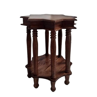 Star Shape Top Mango Wood Accent End Table with shelf and Spool Turned legs Brown - The Urban Port