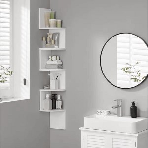 Angel Sar Floating Corner Bookshelf, 5-Tier Wall Mounted Shelf with Zigzag Design, White Space Saving Storage for Living Room, Bathroom, Home Office - 1 of 4