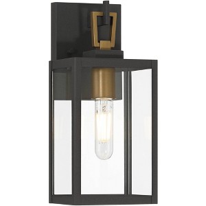 Possini Euro Design Possini Euro Trystin 13" High Black and Brass Outdoor Wall Light - 1 of 4