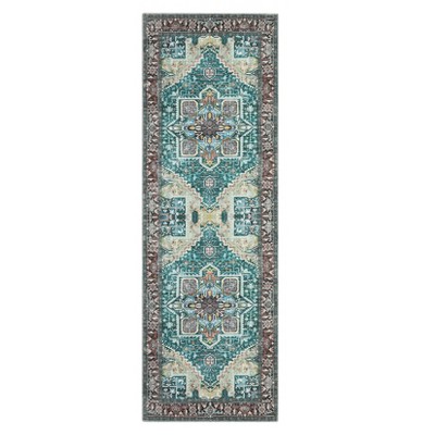 Vintage Distressed Floral Print Area Rug for Bedroom Living Room, Chenille Low Pile Retro Carpet for Kitchen Dining Room