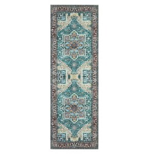 Vintage Distressed Floral Print Area Rug for Bedroom Living Room, Chenille Low Pile Retro Carpet for Kitchen Dining Room - 1 of 4