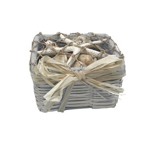 Beachcombers White Square Shell Basket Shell Decor Decoration Gift Box Ocean Coastal Nautical Beach 4X4X2 - 1 of 2