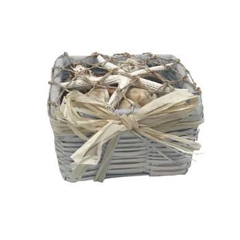 Beachcombers White Square Shell Basket Shell Decor Decoration Gift Box Ocean Coastal Nautical Beach 4X4X2
