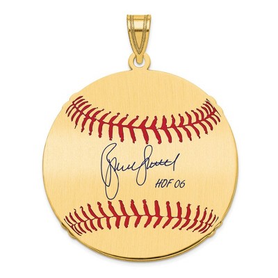 Black Bow Jewelry 14K Gold Plated Bruce Sutter Signature LG Enamel Baseball Pendant