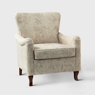 Vincent Wooden Upholstered Armchair with Fabric Pattern and Wingback Design for Bedroom| ARTFUL LIVING DESIGN