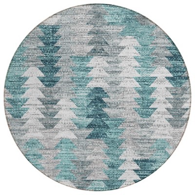 Dark Blue Aqua And Gray Geometric Washable Indoor Outdoor Area Rug