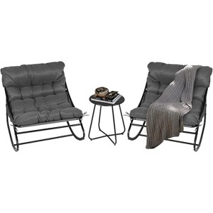 VINGLI Rocking Patio Chairs Set of 2 with Side Table, Heavy Duty 400 LBS Capacity, Padded Outdoor Indoor Rockers, Grey - 1 of 4