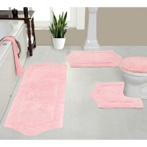 Waterford Collection Tufted Bath Rug, Extra Soft and Absorbent, Non-Slip Bath Mats, Machine Washable bath rugs for Bathroom, 4 Piece Set, Pink - 1 of 4