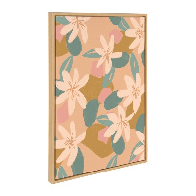 Summer Island Floral Abstract Canvas Print with Natural Frame