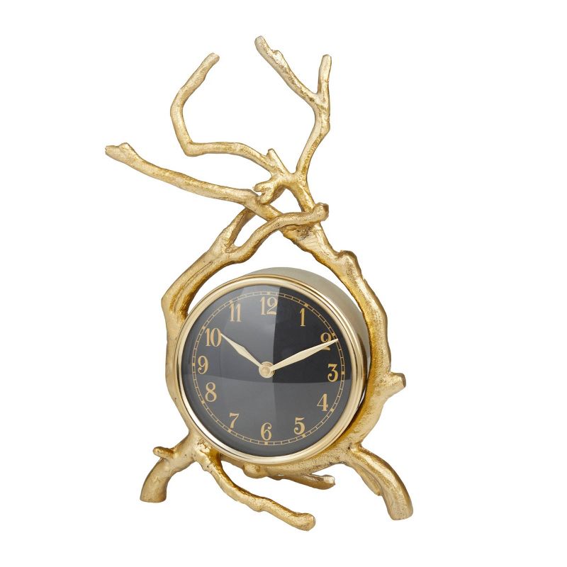 13&#34;x8&#34; Aluminum Clock with Branch Accents Gold - Olivia &#38; May, 1 of 8