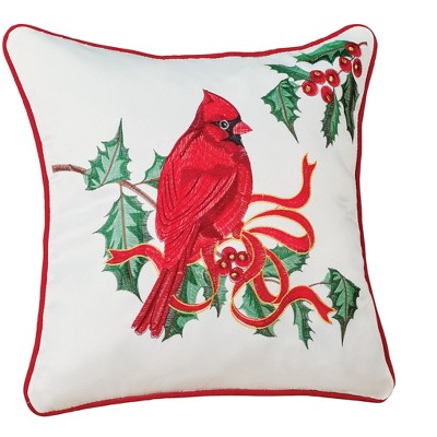 Collections Etc Festive Embroidered Cardinal Removable Cover Accent Pillow Red